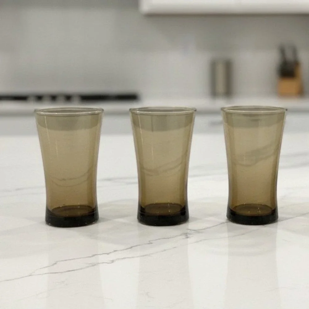 Anchor Hocking Linden Mocha Tumblers,‎ Set of 3, Vintage Tawny Brown Glasses